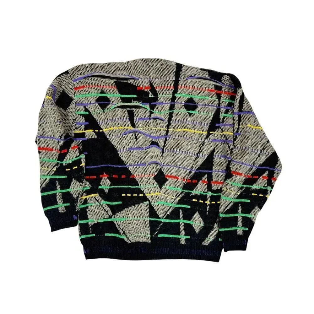 VTG Hilton Coogie Style  XL Acrylic Sweater Grey/Blk Cubist Face - Picture 2 of 11